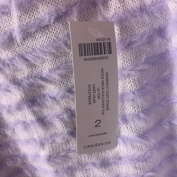 Chico's Sweater Women's Sz 2 (Large) Zenergy Striped Mock-Neck Comfort Pullover - Picture 4 of 7